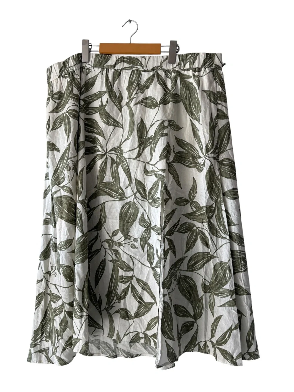 Reitmans Linen-Blend Midi Skirt Set Green Leaf Pattern High Side Slit Size XXL - Picture 7 of 16
